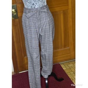 Khaki plaid paper bag pant